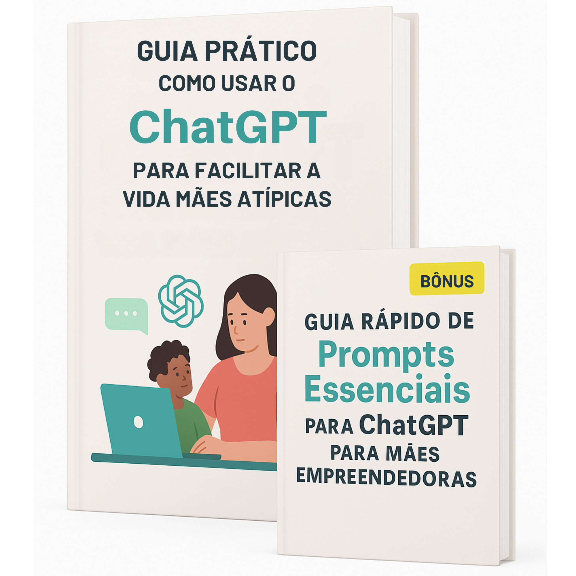 Mockup do Guia Prático com bônus de Prompts Essenciais para Mães Empreendedoras