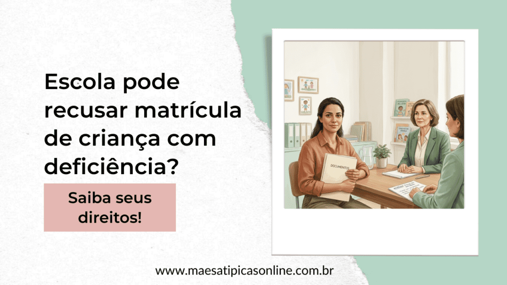 Mãe atípica em reunião escolar buscando matrícula para criança com deficiência
