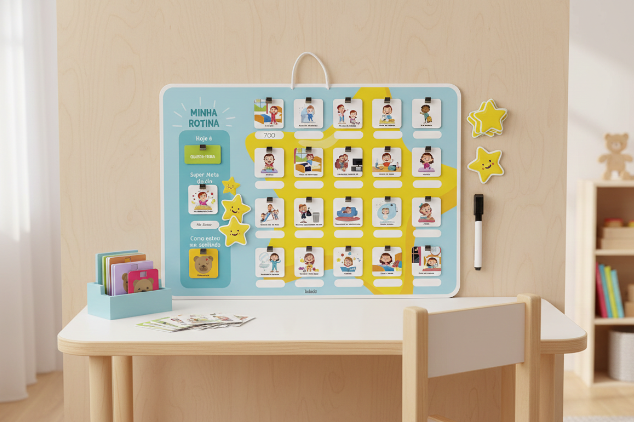 Quadro Minha Rotina na parede - quadro de rotina para crianças